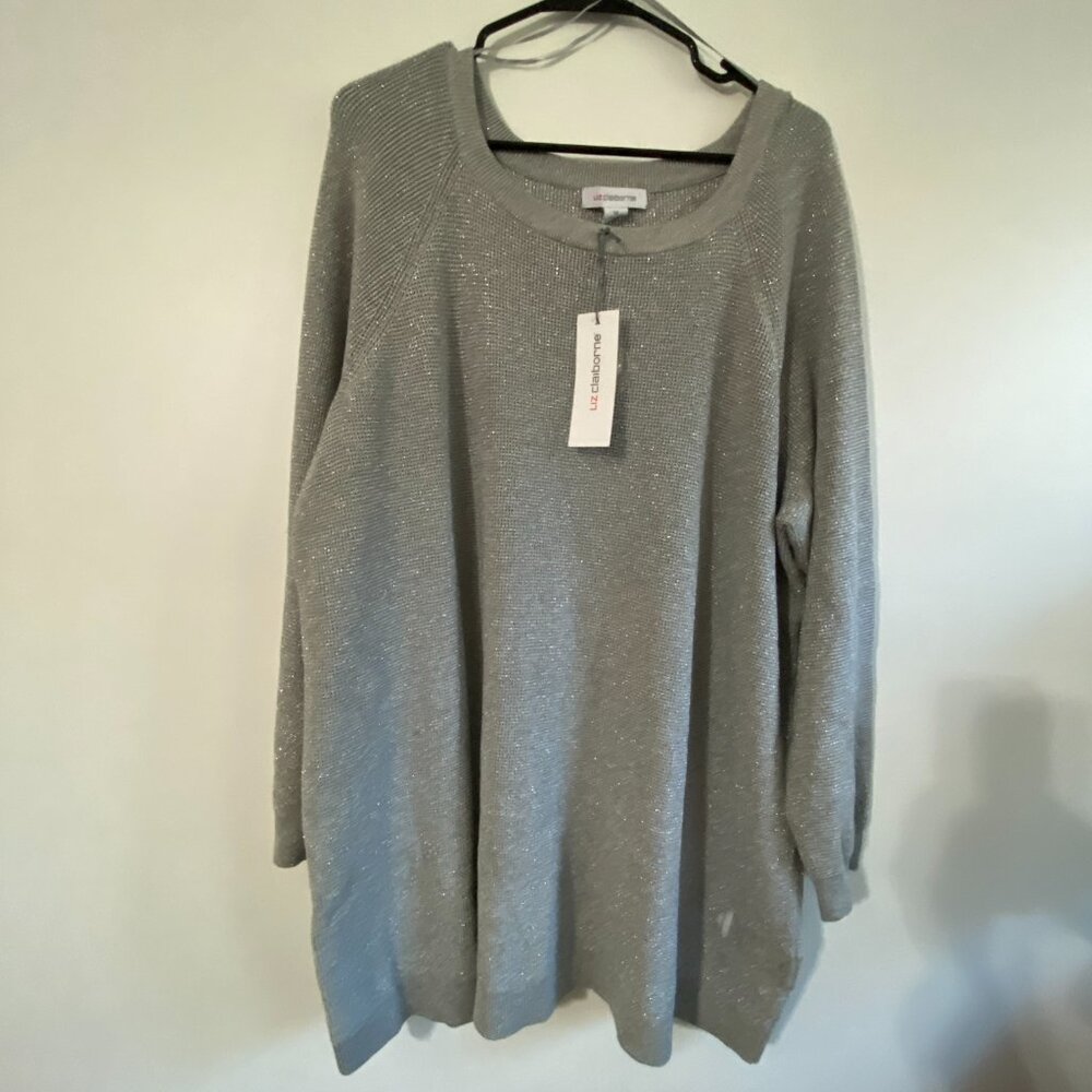 Liz Claiborne Shimmery Light Grey Sweater, Size 1X